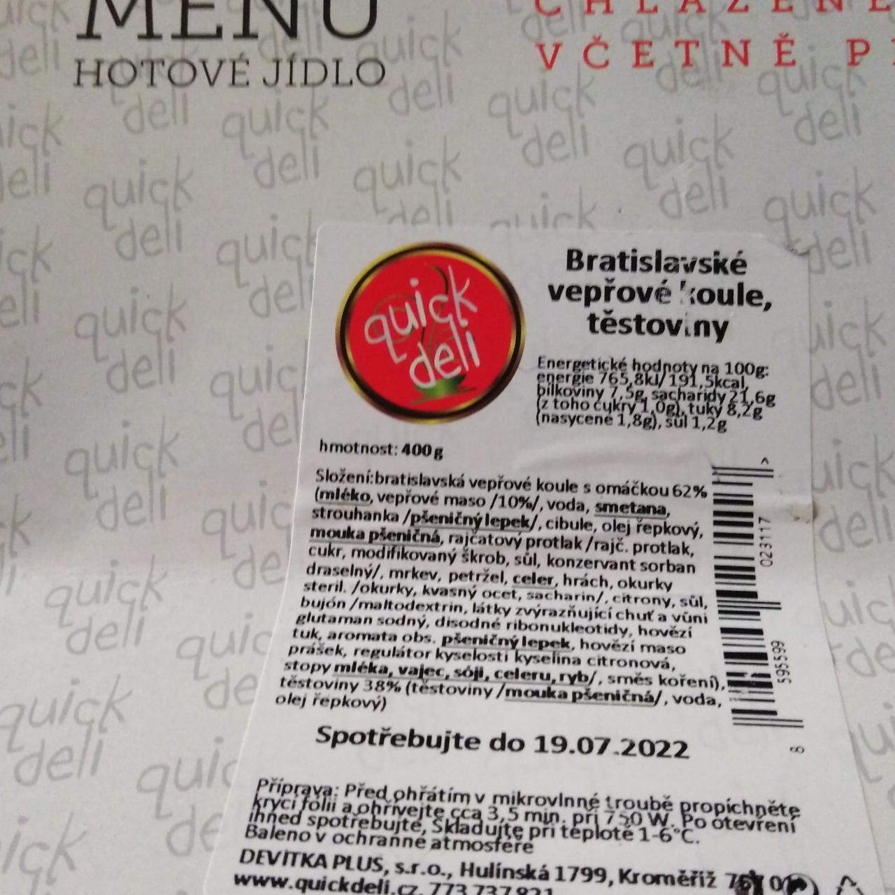Fotografie - Bratislavské vepřové koule, těstoviny Quick deli