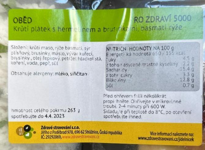 Fotografie - Krůtí plátek s hermelínem a brusinkami, basmati rýže Zdravé stravování