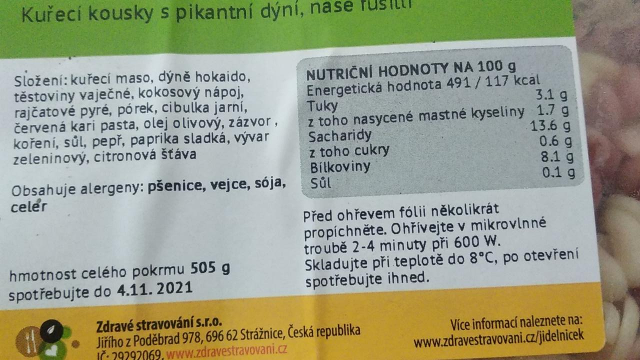 Fotografie - Kuřecí kousky s pikantní dýní, naše fusilli Zdravé stravování