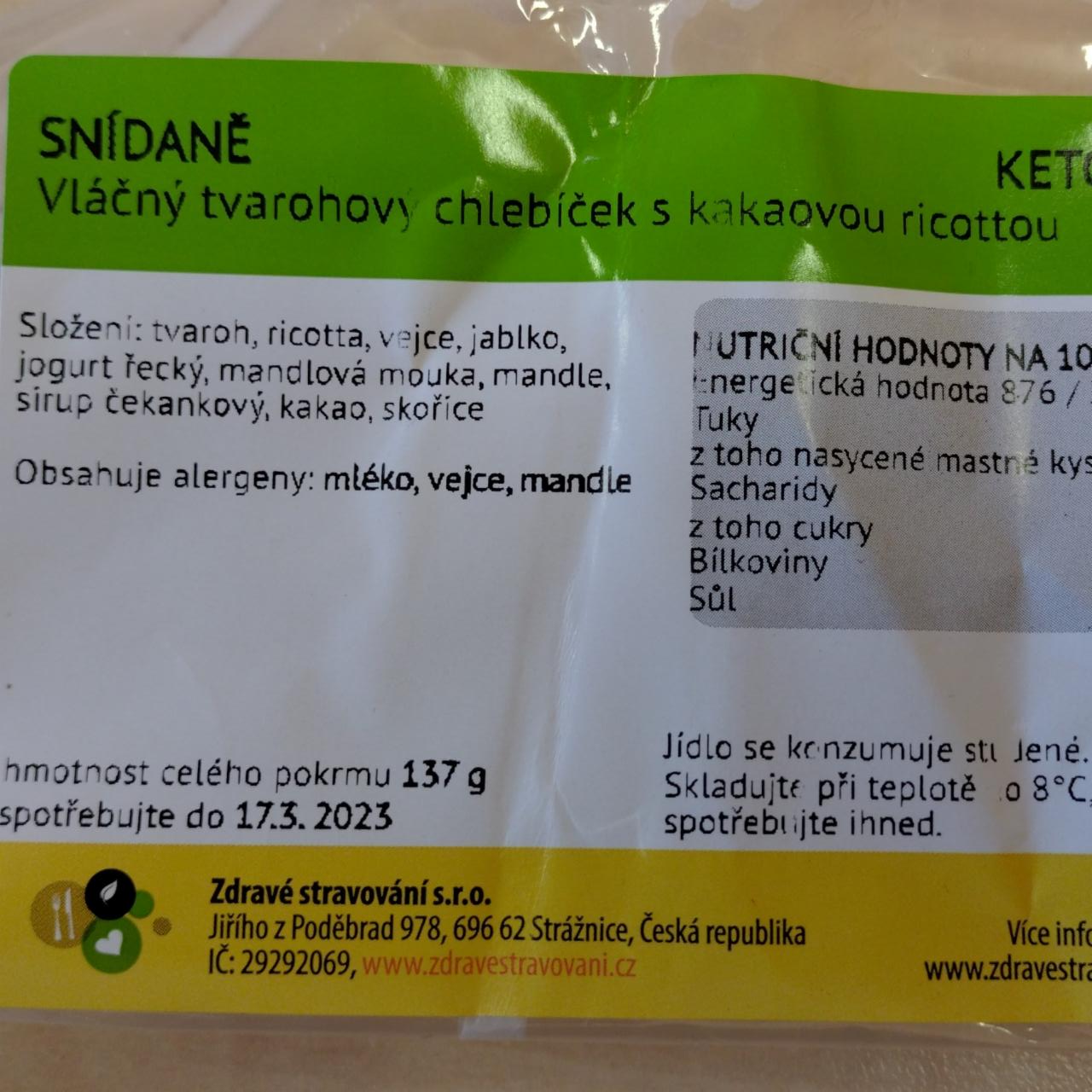 Fotografie - Vláčný tvarohový chlebíček s kakaovou ricottou Zdravé stravování