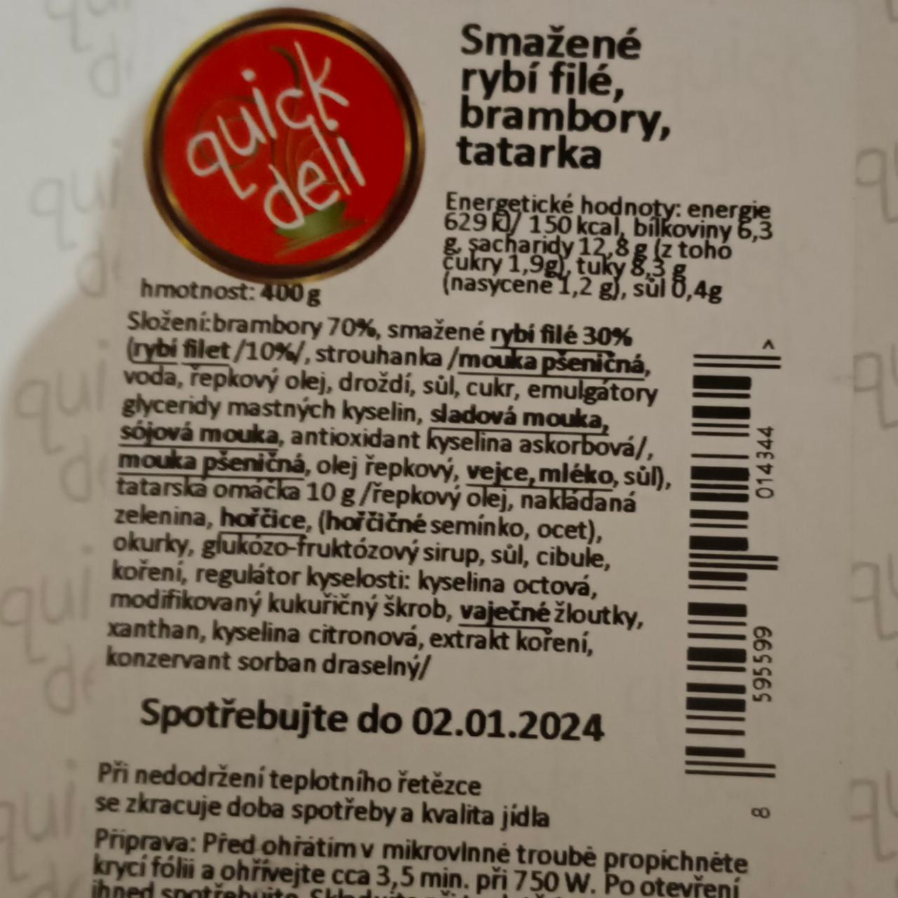 Fotografie - Smažené rybí filé, brambory, tatarka Quick deli