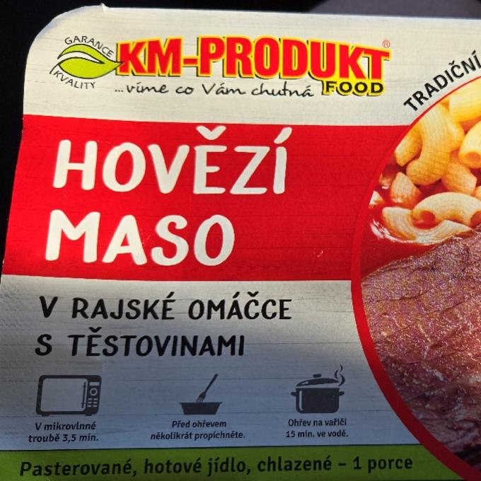 Fotografie - Hovězí maso v rajské omáčkou s těstovinami KM-produkt