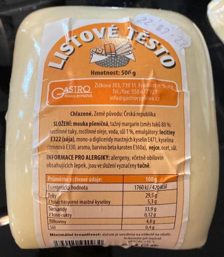 Fotografie - Listové těsto Gastro Marie Rypková