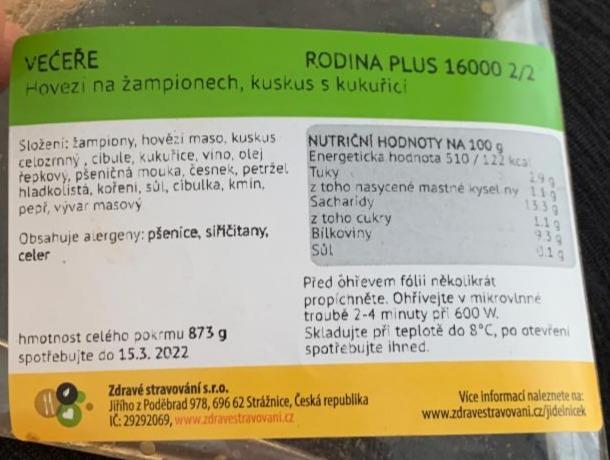 Fotografie - hovězí na žampionech, kuskus s kukuřicí Zdravé stravování