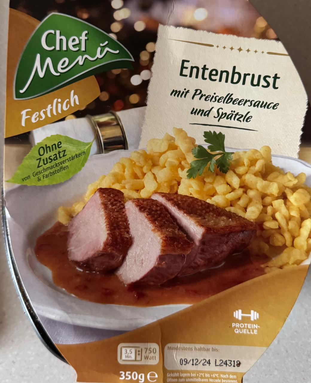 Fotografie - Entenbrust mit preiselbeersauce und spätzle Chef Menu