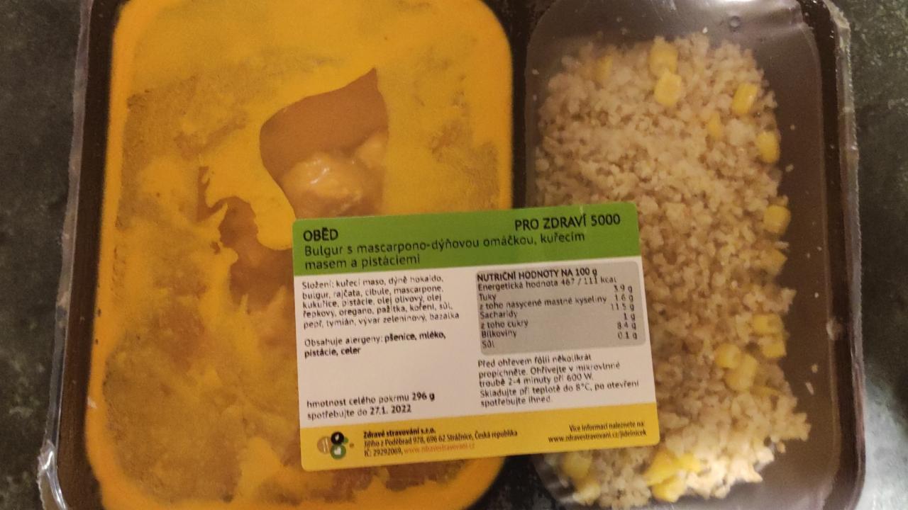 Fotografie - Bulgur s mascarpono-dýňovou omáčkou, kuřecím masem a pistáciemi Zdravé stravování